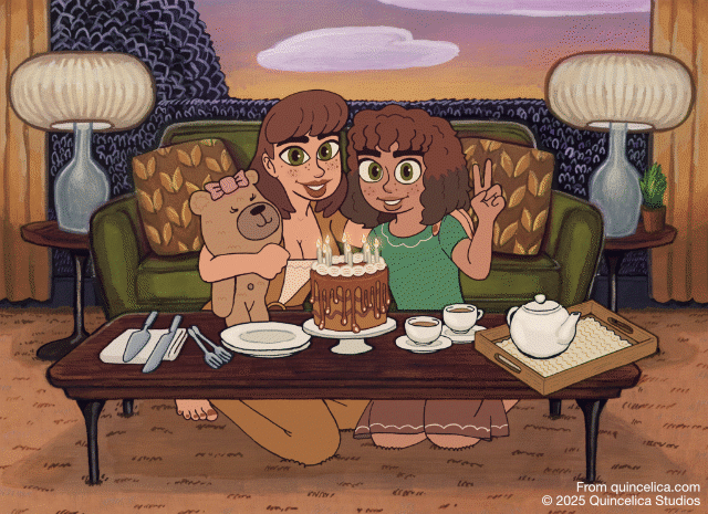 Film still from the Quincelica Studios film Caramel Birthday